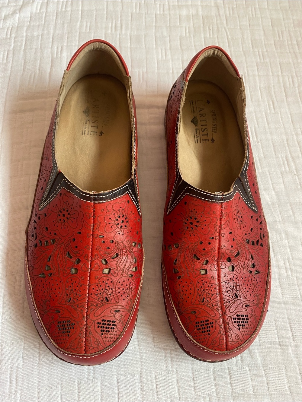 L'ATISTE Red Laser-Cut Slip-On Loafers
